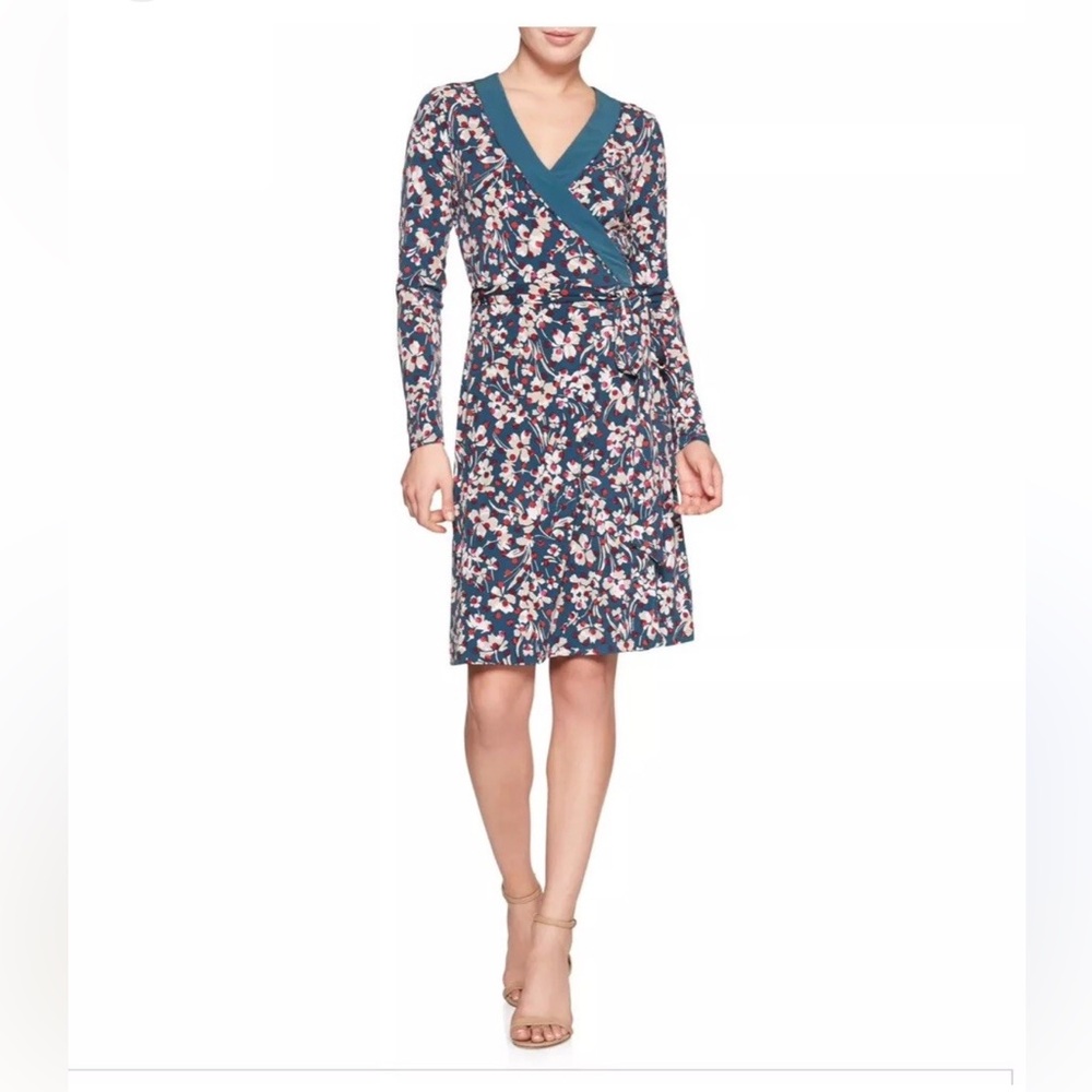 Banana Republic teal blue red wrap midi dress size large